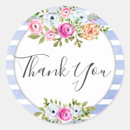 Rustic Floral Waterverf Modern Stripe Hartelijk da Ronde Sticker