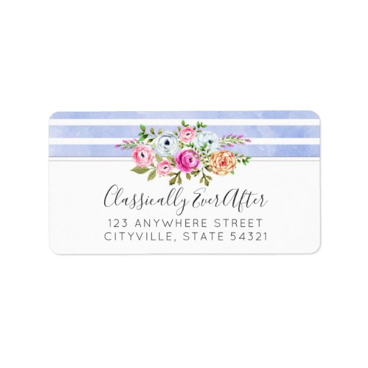 Rustic Floral Waterverf Modern Stripe Shabby Chic Etiket (Voorkant)