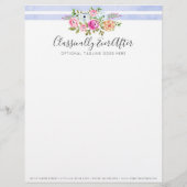 Rustic Floral Waterverf Modern Stripe Shabby Chic Gepersonaliseerd Briefhoofd (Voorkant)