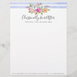 Rustic Floral Waterverf Modern Stripe Shabby Chic Gepersonaliseerd Briefhoofd