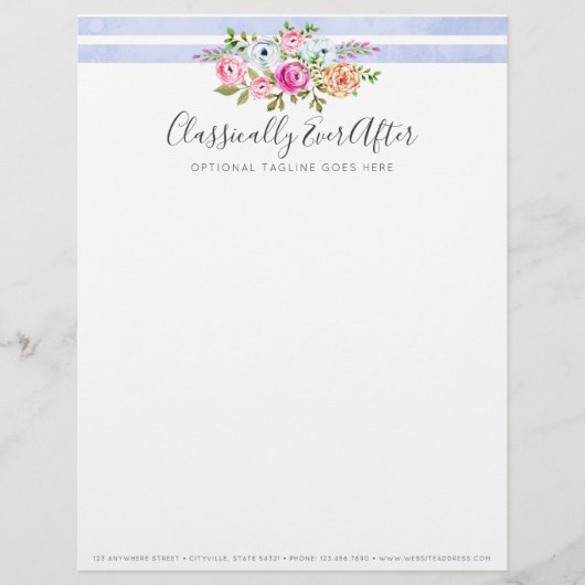 Rustic Floral Waterverf Modern Stripe Shabby Chic Gepersonaliseerd Briefhoofd (Voorkant)