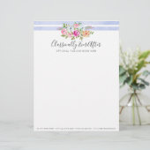 Rustic Floral Waterverf Modern Stripe Shabby Chic Gepersonaliseerd Briefhoofd (Staand voorkant)