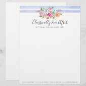 Rustic Floral Waterverf Modern Stripe Shabby Chic Gepersonaliseerd Briefhoofd (Voorkant / Achterkant)