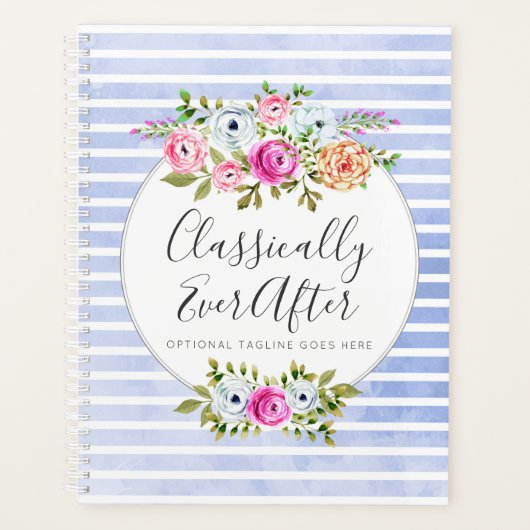 Rustic Floral Waterverf Modern Stripe Shabby Chic Planner (Voorkant)