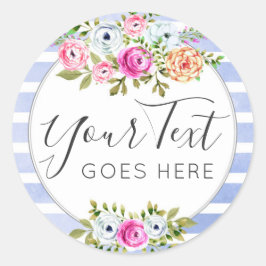 Rustic Floral Waterverf Modern Stripe Shabby Chic Ronde Sticker
