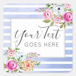 Rustic Floral Waterverf Modern Stripe Shabby Chic Vierkante Sticker