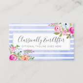 Rustic Floral Waterverf Modern Stripe Shabby Chic Visitekaartje (Voorkant)