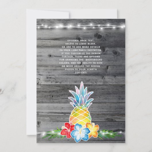 Rustic Floral Waterverf Tropische Hawaiian Luau Kaart (Achterkant)
