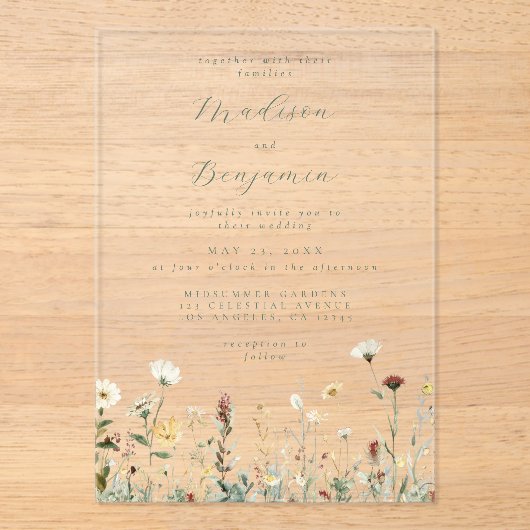 Rustic Floral Wedding Acryl Uitnodigingen (Voorkant)