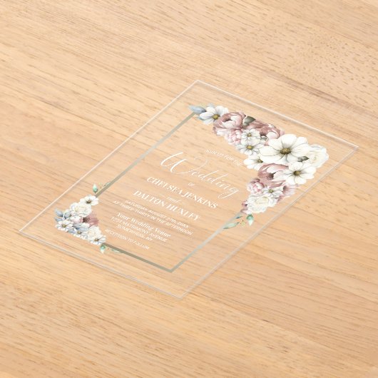 Rustic Floral Wedding Acryl Uitnodigingen (Laagn)