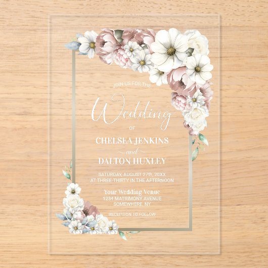 Rustic Floral Wedding Acryl Uitnodigingen (Voorkant)