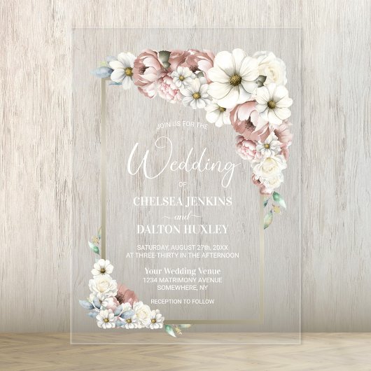 Rustic Floral Wedding Acryl Uitnodigingen