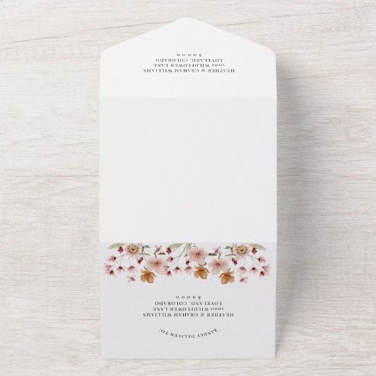 Rustic Floral Wedding All In One Uitnodiging (Buitenkant)