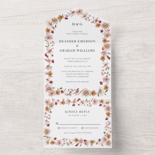 Rustic Floral Wedding All In One Uitnodiging (Binnen)