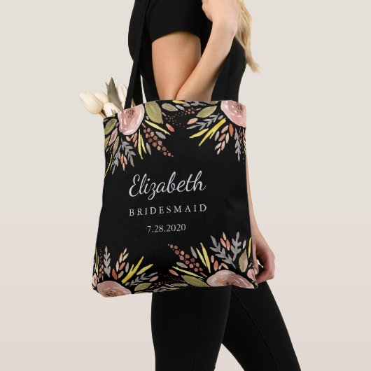 Rustic Floral Wedding Blush Rozen Bridesmaids Tote Bag (Dichtbij)