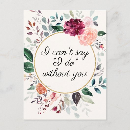 Rustic Floral Wedding Bridesmaid Kaart (Voorkant)