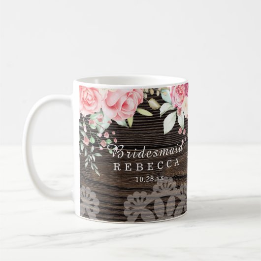 Rustic Floral Wedding Bridesmaid Koffiemok (Links)