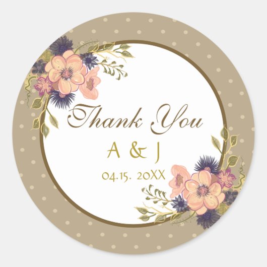 Rustic Floral Wedding Dank je wel Ronde Sticker (Voorkant)