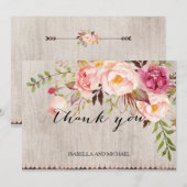 Rustic Floral Wedding Dank u/Dubbelzijdig Bedankkaart (Voorkant / Achterkant)