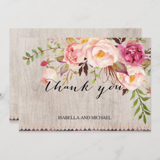 Rustic Floral Wedding Dank u/Dubbelzijdig Bedankkaart (Voorkant / Achterkant)