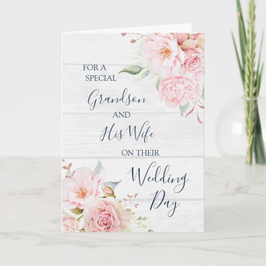 Rustic Floral Wedding Day Grandson and Wife card Bedankkaart (Voorkant)