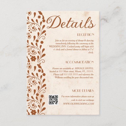 Rustic Floral Wedding Details QR code Informatiekaartje (Voorkant)