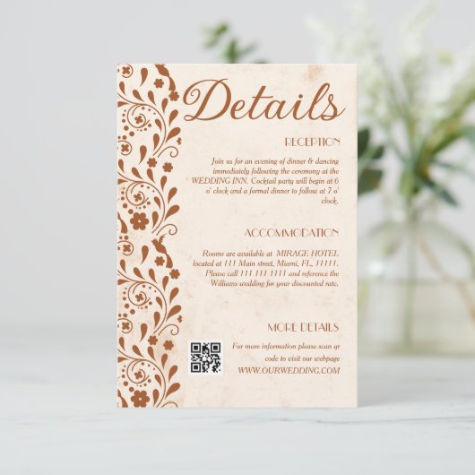 Rustic Floral Wedding Details QR code Informatiekaartje (Staand voorkant)