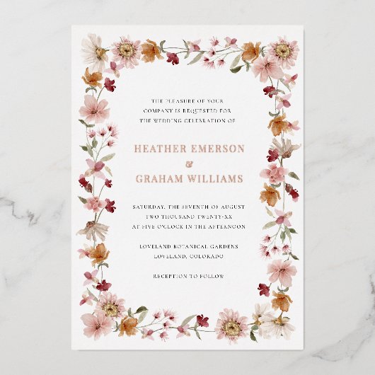 Rustic Floral Wedding Folie Folie Uitnodiging (Voorkant)
