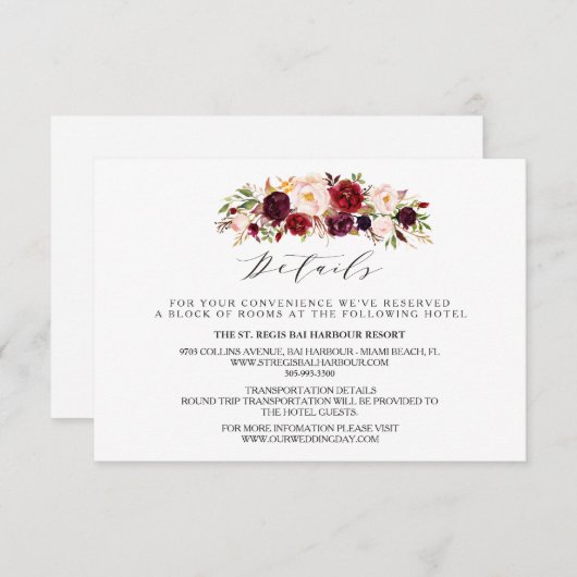 Rustic Floral Wedding Info/Details 2-Sided-3 Informatiekaartje (Voorkant / Achterkant)