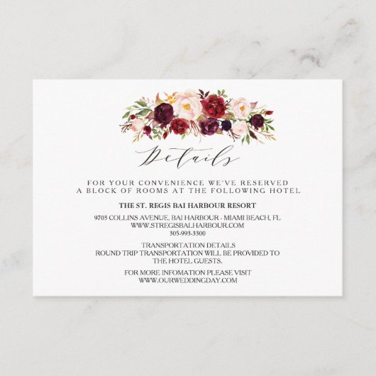 Rustic Floral Wedding Info/Details 2-Sided-3 Informatiekaartje (Voorkant)