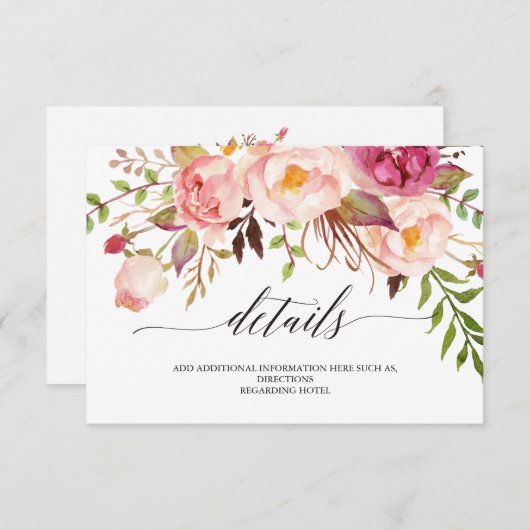 Rustic Floral Wedding Information/Details 2-Side-3 Informatiekaartje (Voorkant / Achterkant)