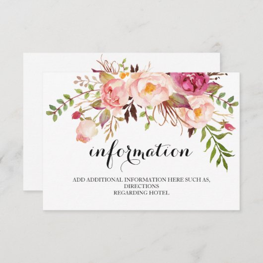 Rustic Floral Wedding Information/Details 2-side Informatiekaartje (Voorkant / Achterkant)