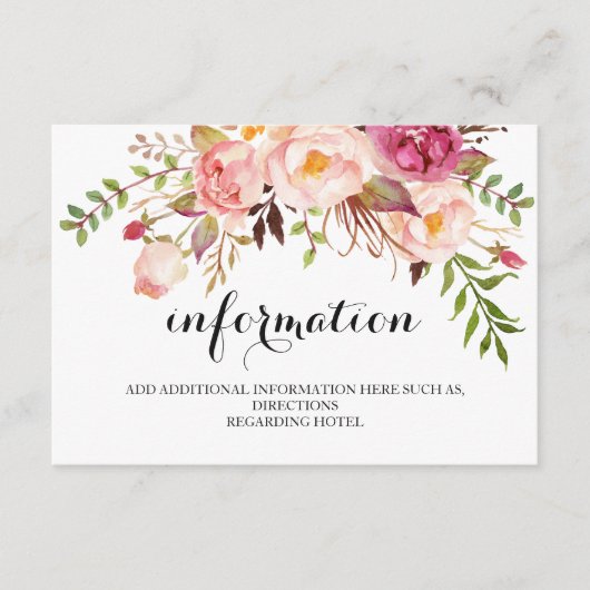 Rustic Floral Wedding Information/Details 2-side Informatiekaartje (Voorkant)
