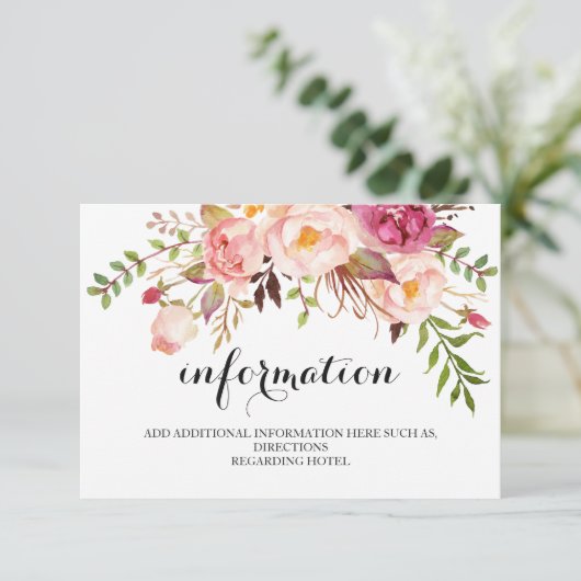Rustic Floral Wedding Information/Details 2-side Informatiekaartje (Staand voorkant)