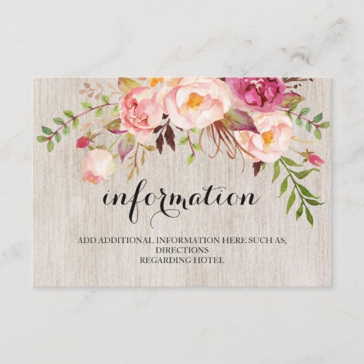 Rustic Floral Wedding Information/Details 2-side Informatiekaartje (Voorkant)