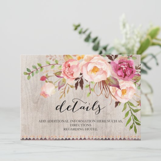 Rustic Floral Wedding Information/Double-Sided Kaart (Staand voorkant)