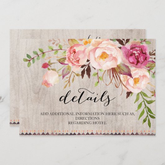 Rustic Floral Wedding Information/Double-Sided Kaart (Voorkant / Achterkant)
