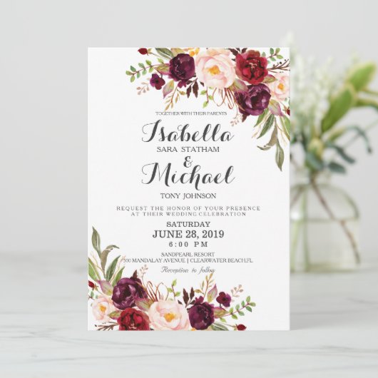 Rustic Floral Wedding Invitation-01 Kaart (Staand voorkant)