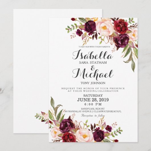 Rustic Floral Wedding Invitation-01 Kaart (Voorkant / Achterkant)