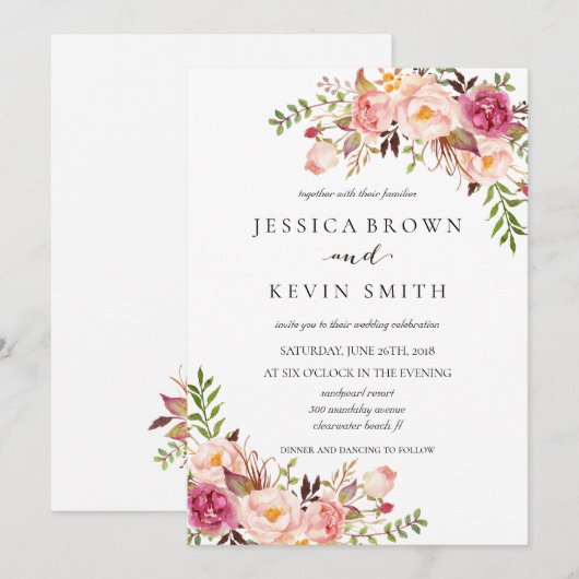 Rustic Floral Wedding Invitation-02update Kaart (Voorkant / Achterkant)