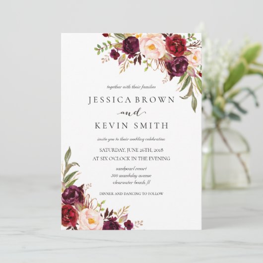 Rustic Floral Wedding Invitation-03 Kaart (Staand voorkant)