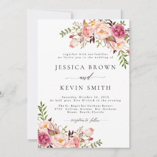 Rustic Floral Wedding Invitation-05 Kaart (Voorkant)
