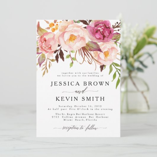 Rustic Floral Wedding Invitation-06 Kaart (Staand voorkant)
