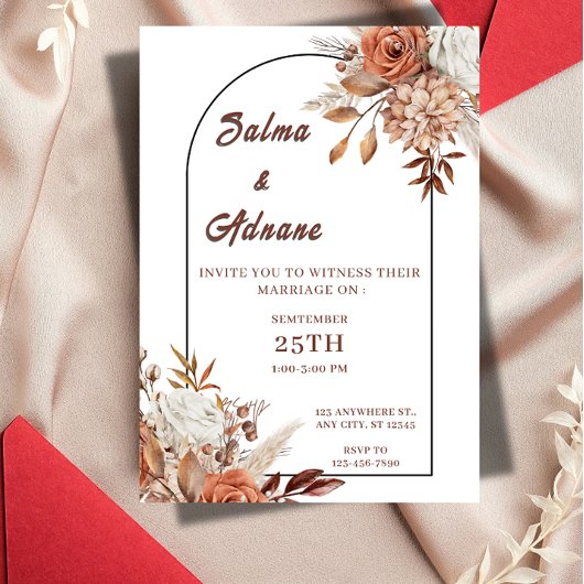 Rustic Floral Wedding Invitation – Earthy Elegance Kaart