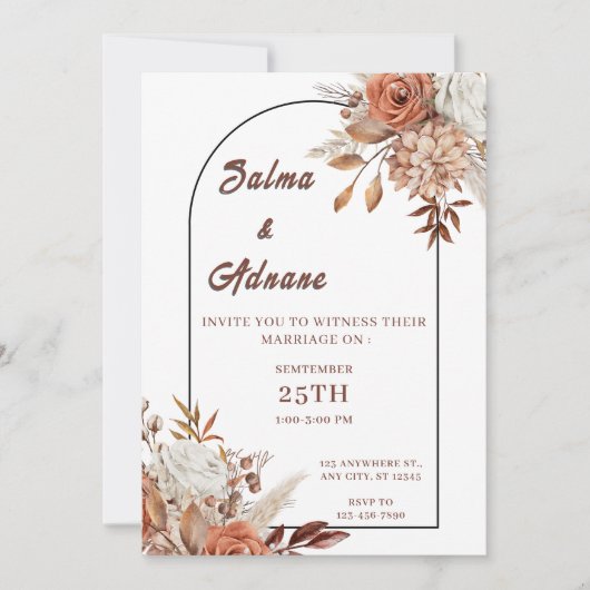 Rustic Floral Wedding Invitation – Earthy Elegance Kaart (Voorkant)
