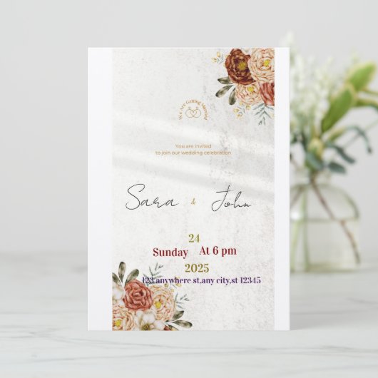 Rustic Floral Wedding Invitation | Elegant Boho St Kaart (Staand voorkant)