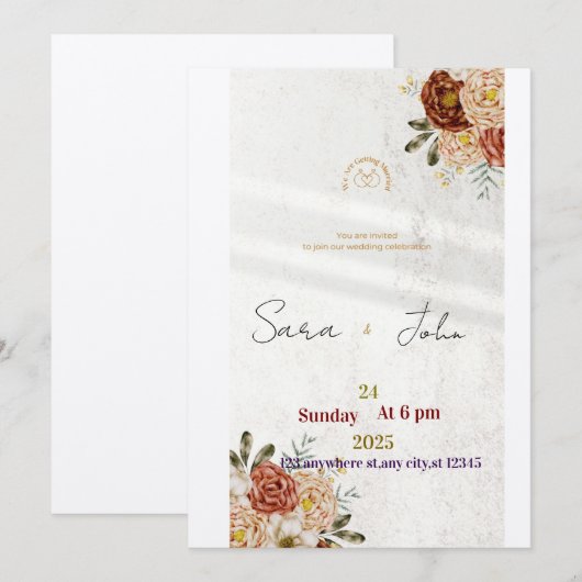 Rustic Floral Wedding Invitation | Elegant Boho St Kaart (Voorkant / Achterkant)