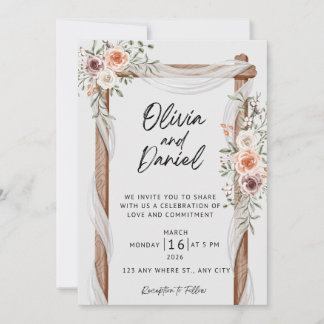 Rustic Floral Wedding Invitation, Elegant Boho Wed Kaart