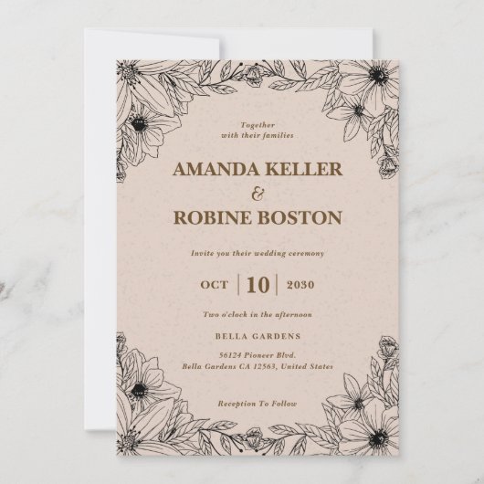 Rustic Floral Wedding Invitation Kaart (Voorkant)