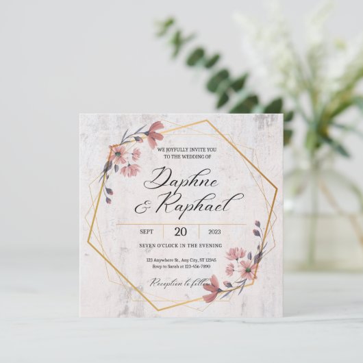 Rustic Floral Wedding Invitation Kaart (Staand voorkant)